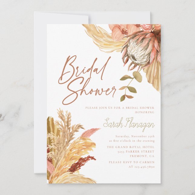 Boho Terracotta watercolor floral Bridal Shower  Invitation (Front)
