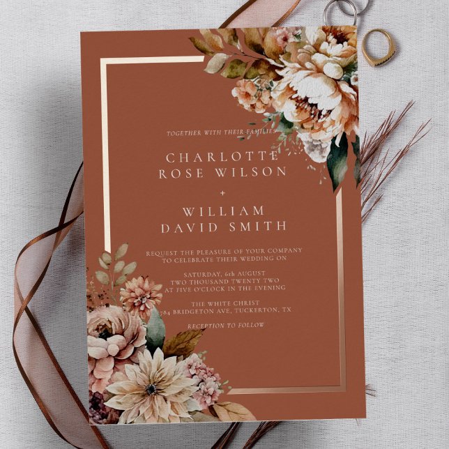 Boho Terracotta Watercolor Flowers Autumn Wedding (Creator Uploaded)