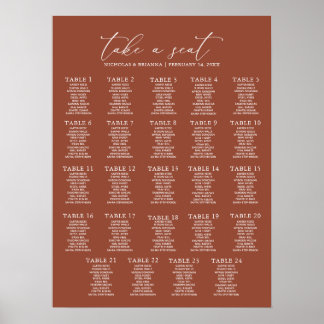 Boho Terracotta Wedding 24 Table Seating Chart