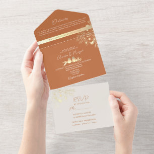 Boho Terracotta Wedding All In One Invitation