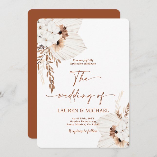 Boho Terracotta Wedding Invitation (Front/Back)