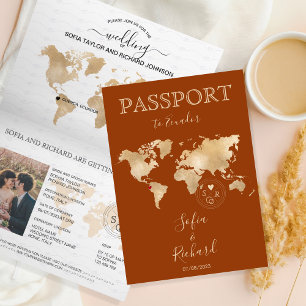 Boho Terracotta Wedding Passport World Map Invitation