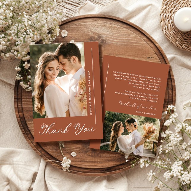 Boho Terracotta Wedding Photo Custom Thank You Card (Creator Uploaded)