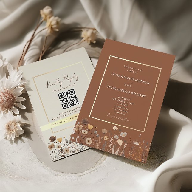 Boho Terracotta Wedding QR Code Invitation (Creator Uploaded)