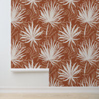 Boho Terracotta White Palm Leaf Print Pattern
