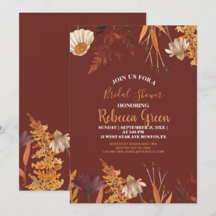 Boho Terracotta Wildflower Autumn Bridal Shower Invitation
