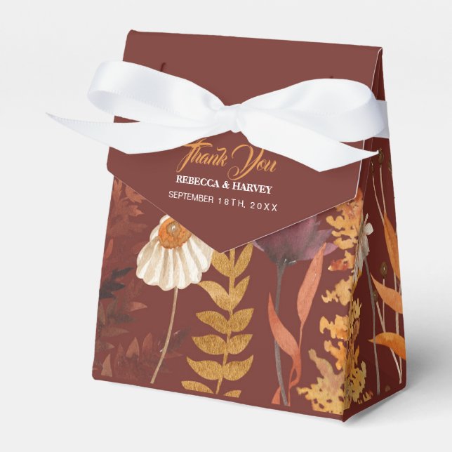 Boho Terracotta Wildflower Autumn Fall Wedding Favor Box (Front Side)