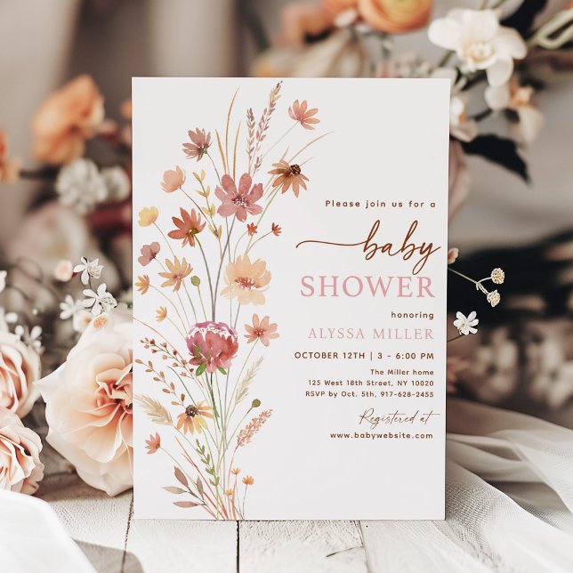 Boho Terracotta Wildflower Baby Shower Invitation (Creator Uploaded)
