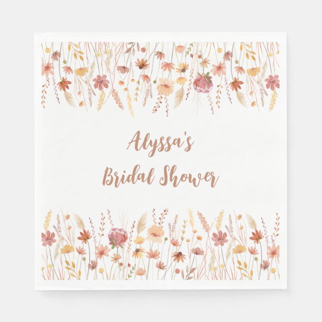 Boho Terracotta Wildflower Bridal Shower Napkin (Front)