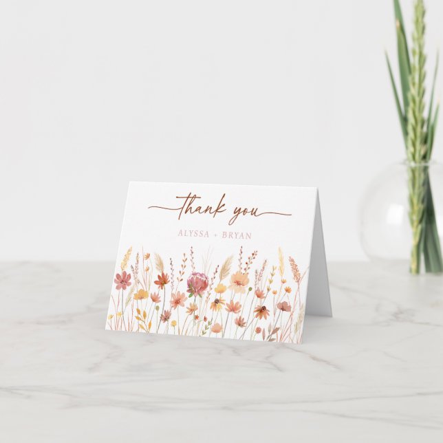 Boho Terracotta Wildflower Bridal Shower Thank You Card (Front)