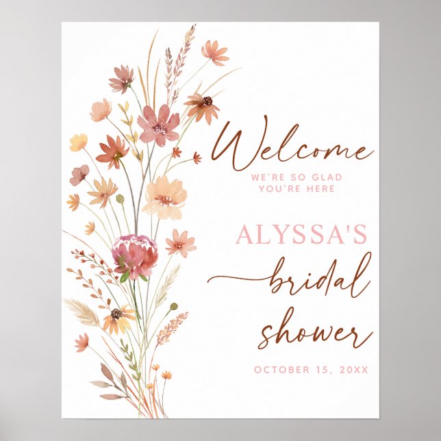 Boho Terracotta Wildflower Bridal Shower Welcome Poster (Front)