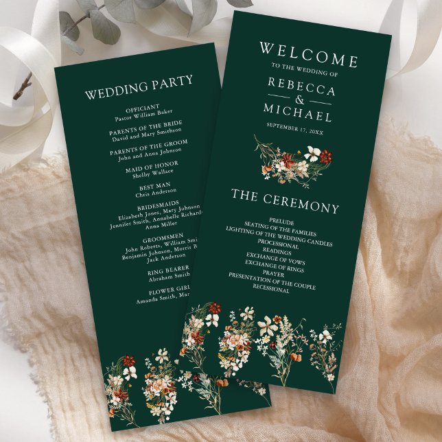 Boho Terracotta Wildflower Emerald Wedding Program (Creator Uploaded)