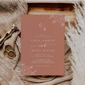 Boho Terracotta Wildflower Monogram Wedding Invitation