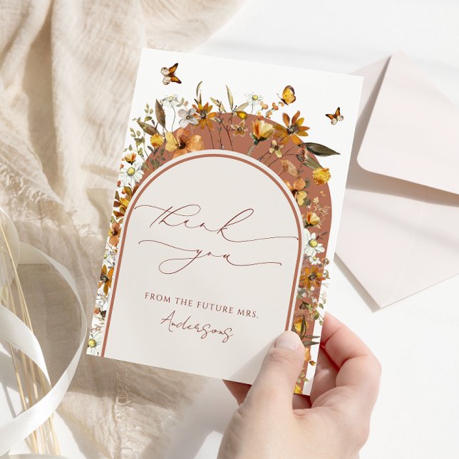 Boho Terracotta Wildflowers Arch Bridal Shower  Thank You Card (Creator Uploaded)