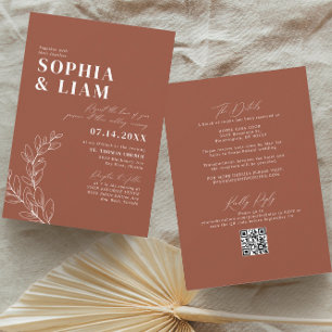 Boho  Terracotta With RSVP QR Code Wedding Invitation