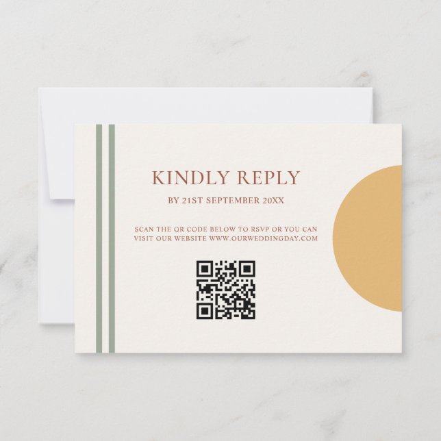 Boho Terracotta Yellow Arches QR Code RSVP Card (Back)