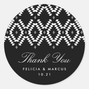 Boho Thank You sticker, black and white Classic Round Sticker