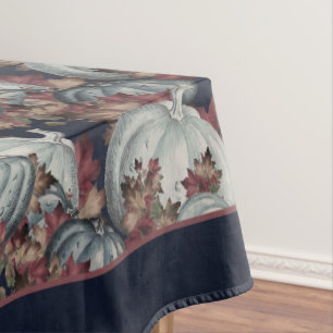 Boho Thanksgiving Fall Blue Watercolor Pumpkin  Tablecloth