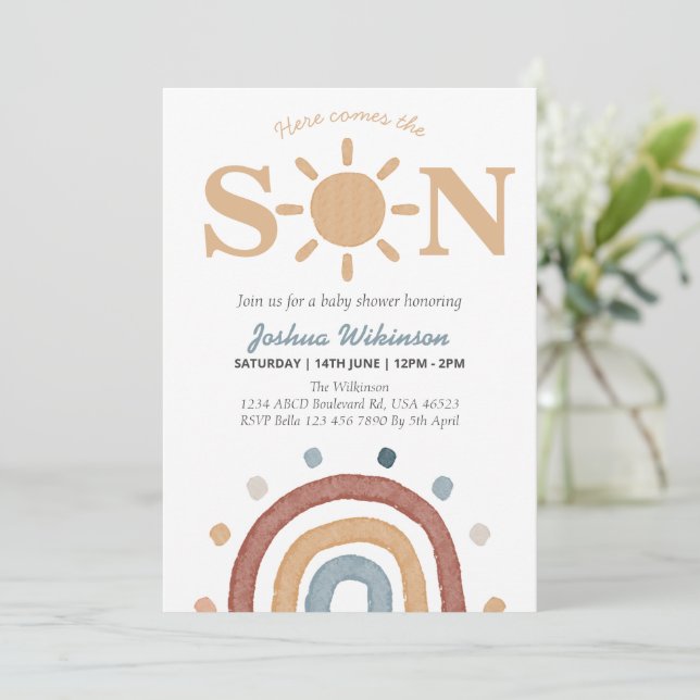 Boho theme here comes the Son baby shower  Invitation (Standing Front)