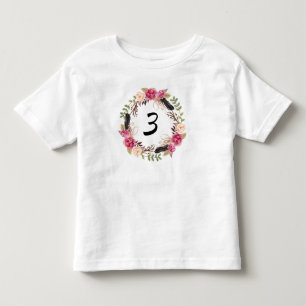 Boho Third Birthday Party 3rd Year Floral Pretty Toddler T-shirt