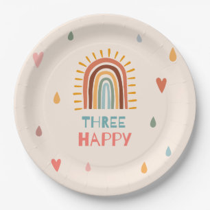 Boho three third Birthday Rainbow Paper Plate