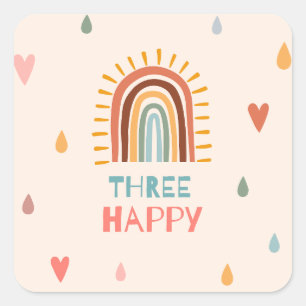 Boho Three Third Birthday Rainbow  Square Sticker
