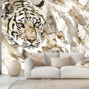 Boho Tiger Animal Print in Soft Beige and Brown Wallpaper