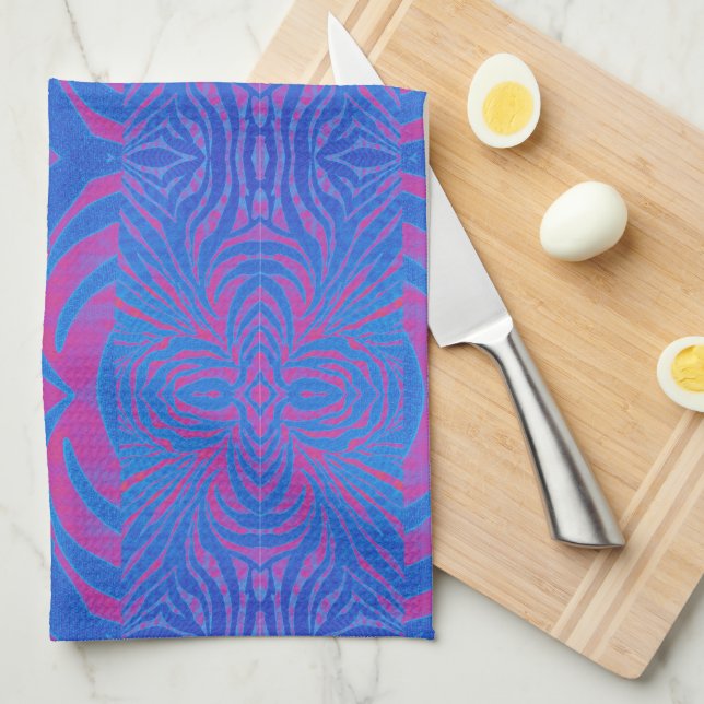 Boho Tiger Stripe Pink and Blue Kitchen Towel (Quarter Fold)