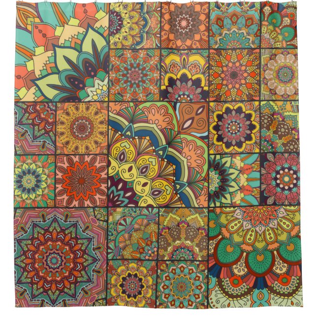 Boho tile set and seamless pattern. Colourful patc (Front)