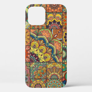 Boho tile set and seamless pattern. Colourful patc iPhone 12 Case