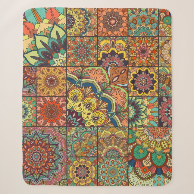 Boho tile set and seamless pattern. Colourful patc Sherpa Blanket (Front)
