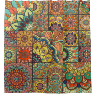 Boho tiles: colourful patchwork seamless pattern