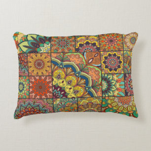 Boho tiles: colourful patchwork seamless pattern accent pillow