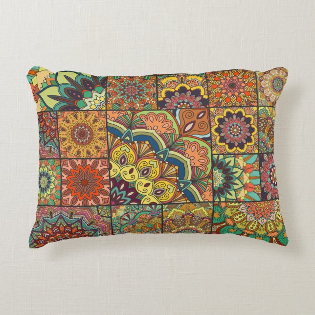Boho tiles: colourful patchwork seamless pattern accent pillow (Front)