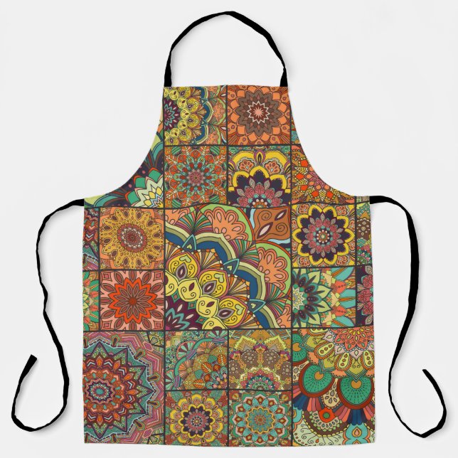 Boho tiles: colourful patchwork seamless pattern apron (Front)