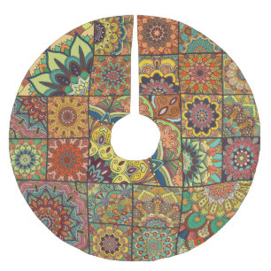 Boho tiles: colourful patchwork seamless pattern brushed polyester tree skirt