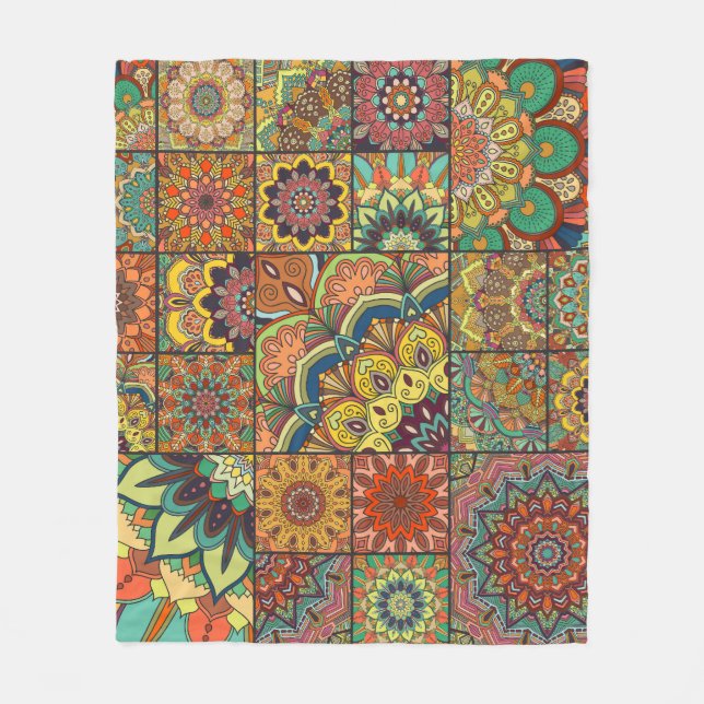 Boho tiles: colourful patchwork seamless pattern fleece blanket (Front)
