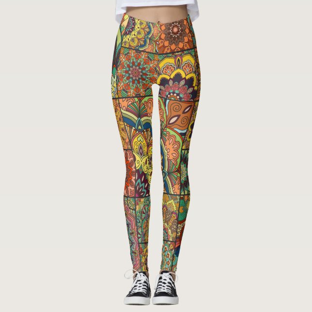 Boho tiles: colourful patchwork seamless pattern leggings (Front)
