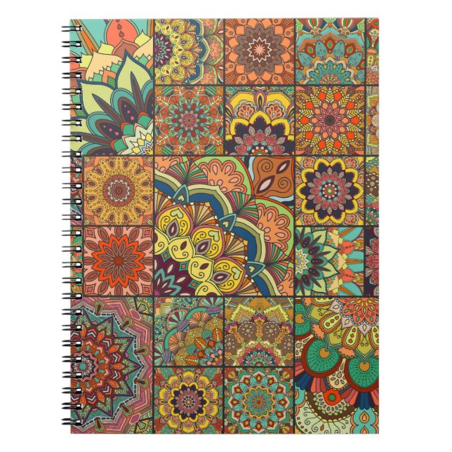 Boho tiles: colourful patchwork seamless pattern notebook (Front)