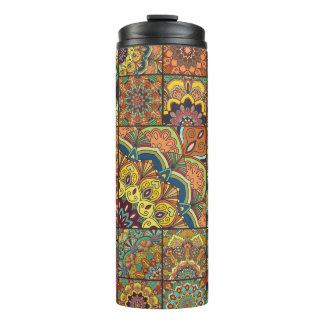 Boho tiles: colourful patchwork seamless pattern thermal tumbler