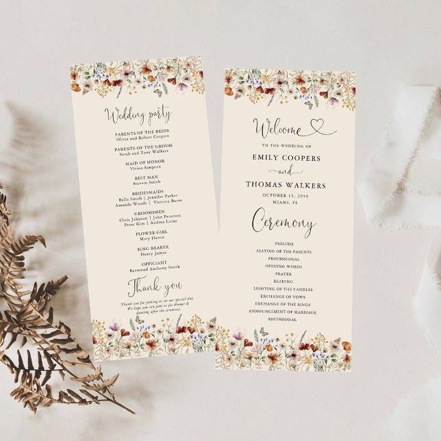Boho Tiny Programme de mariage Fleur sauvage (Créateur téléchargé)