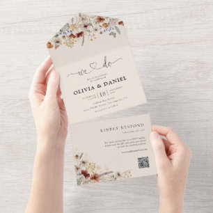 Boho Tiny Wildflower All in One Wedding Invite