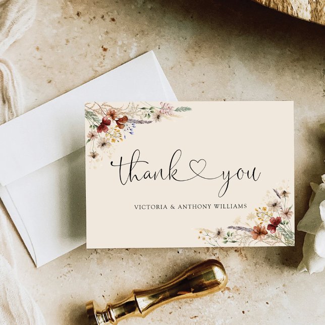 Boho Tiny Wildflower Bridal Shower Flat Thank You Card (Creator Uploaded)