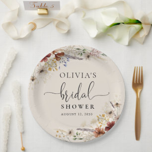 Boho Tiny Wildflower Bridal Shower Paper Plate