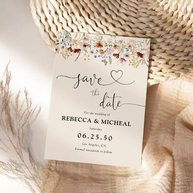 Boho Tiny Wildflower Save The Date Card (Creator Uploaded)