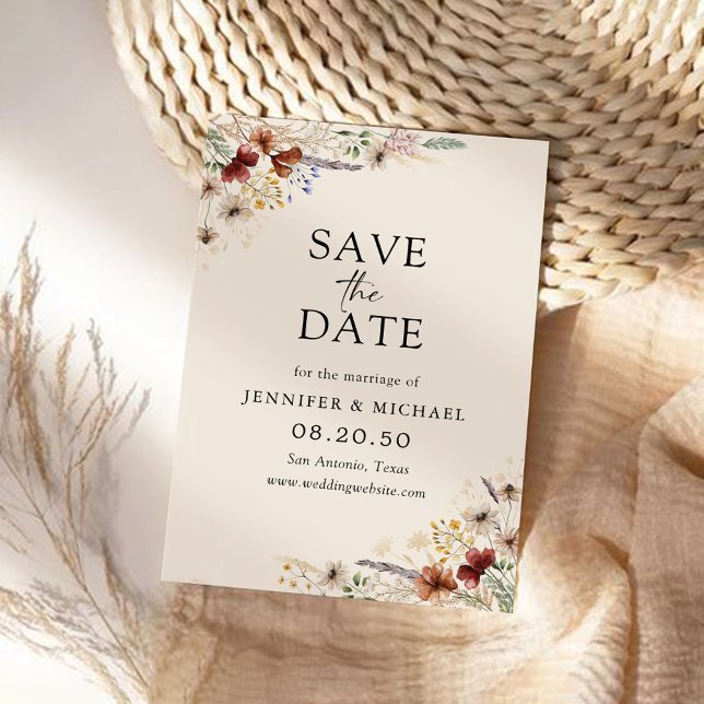 Boho Tiny Wildflower Save The Date Card (Creator Uploaded)