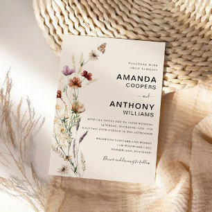 Boho Tiny Wildflower Wedding Ceremony Invitation