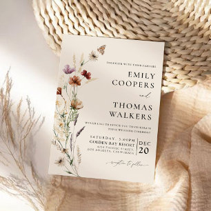 Boho Tiny Wildflower Wedding Ceremony Invitation