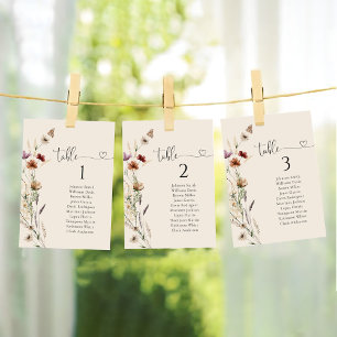 Boho Tiny Wildflower Wedding Table Seating Chart 