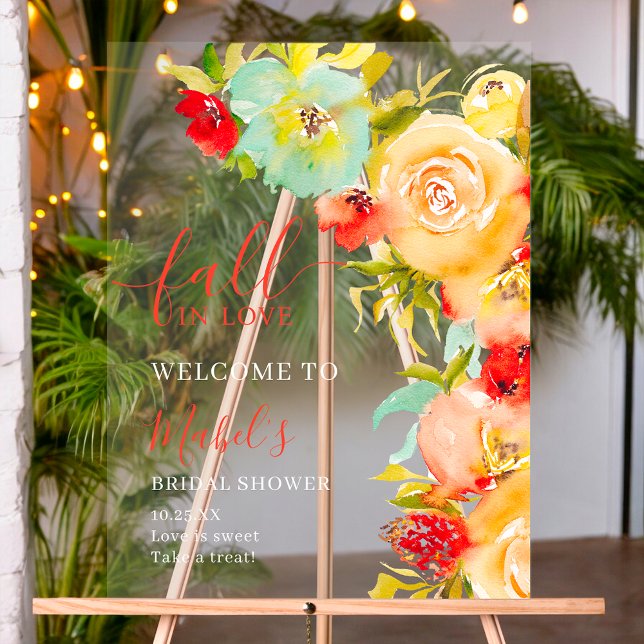 Boho Tombez amoureux floral bienvenue à la baby sh (Boho Fall in love floral welcome bridal shower Acrylic Sign)